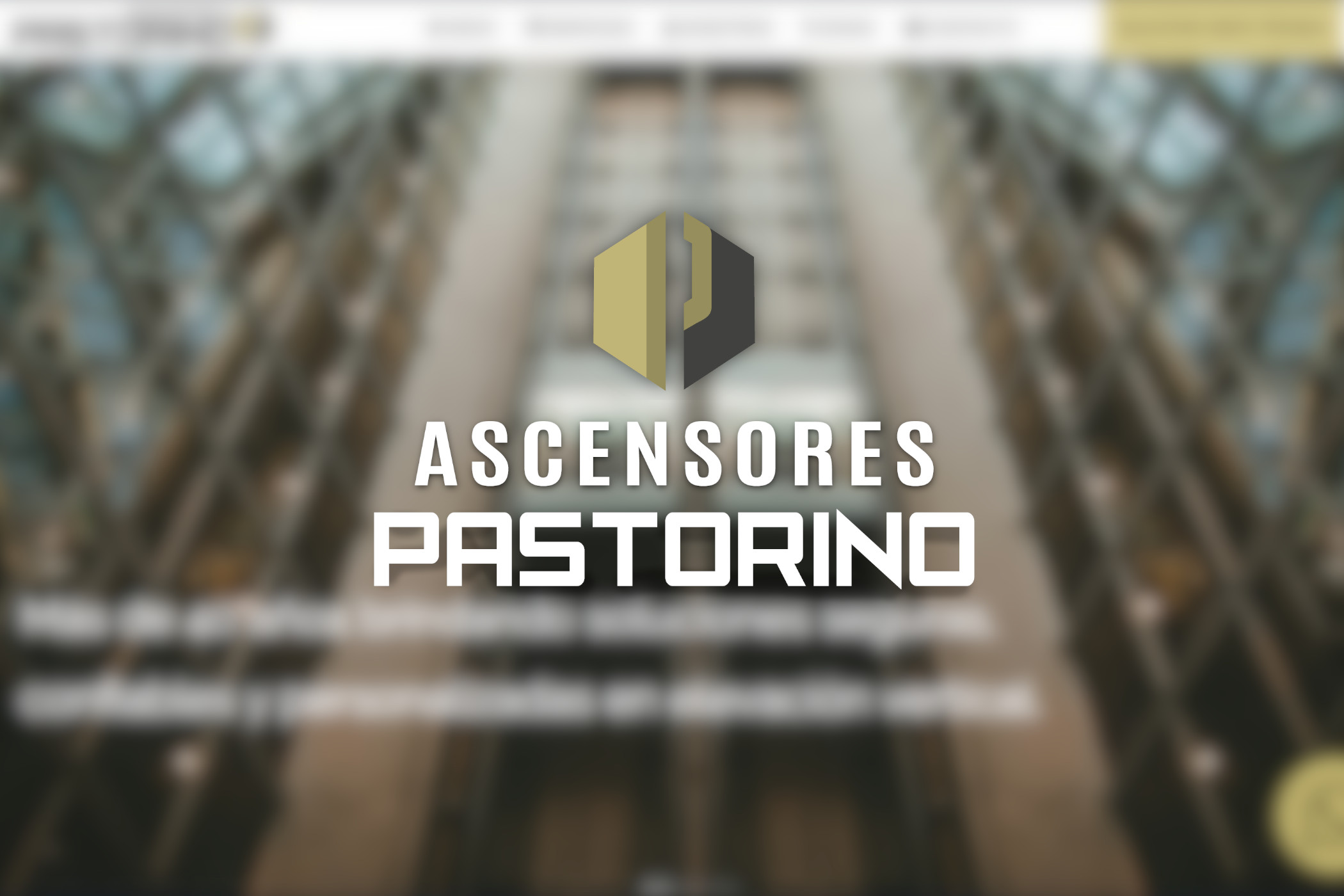 Logo Ascensores Pastorino sobre un fondo del sitio web correspondiente