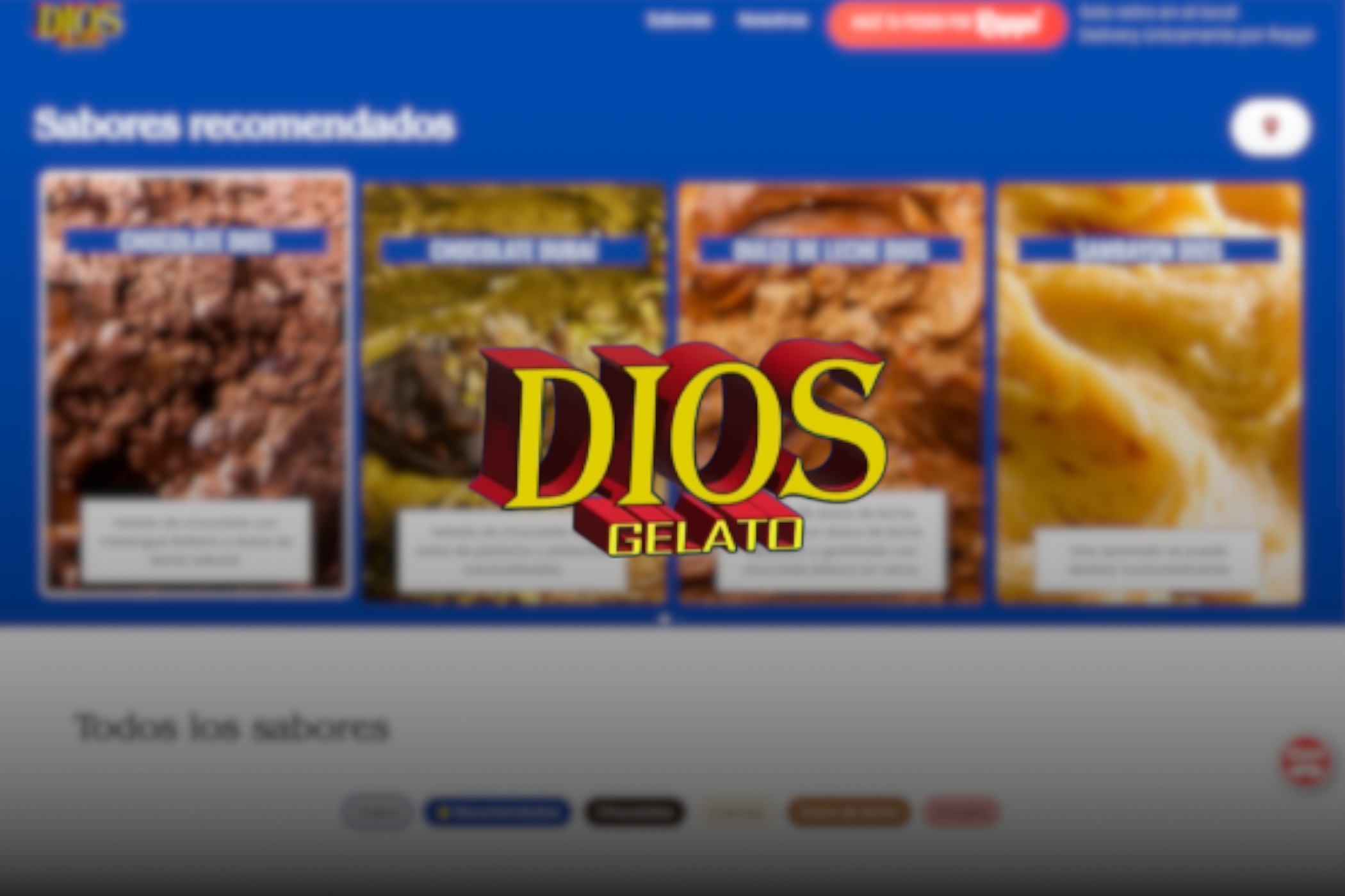 Logo DIOS GELATO sobre un fondo del sitio web correspondiente