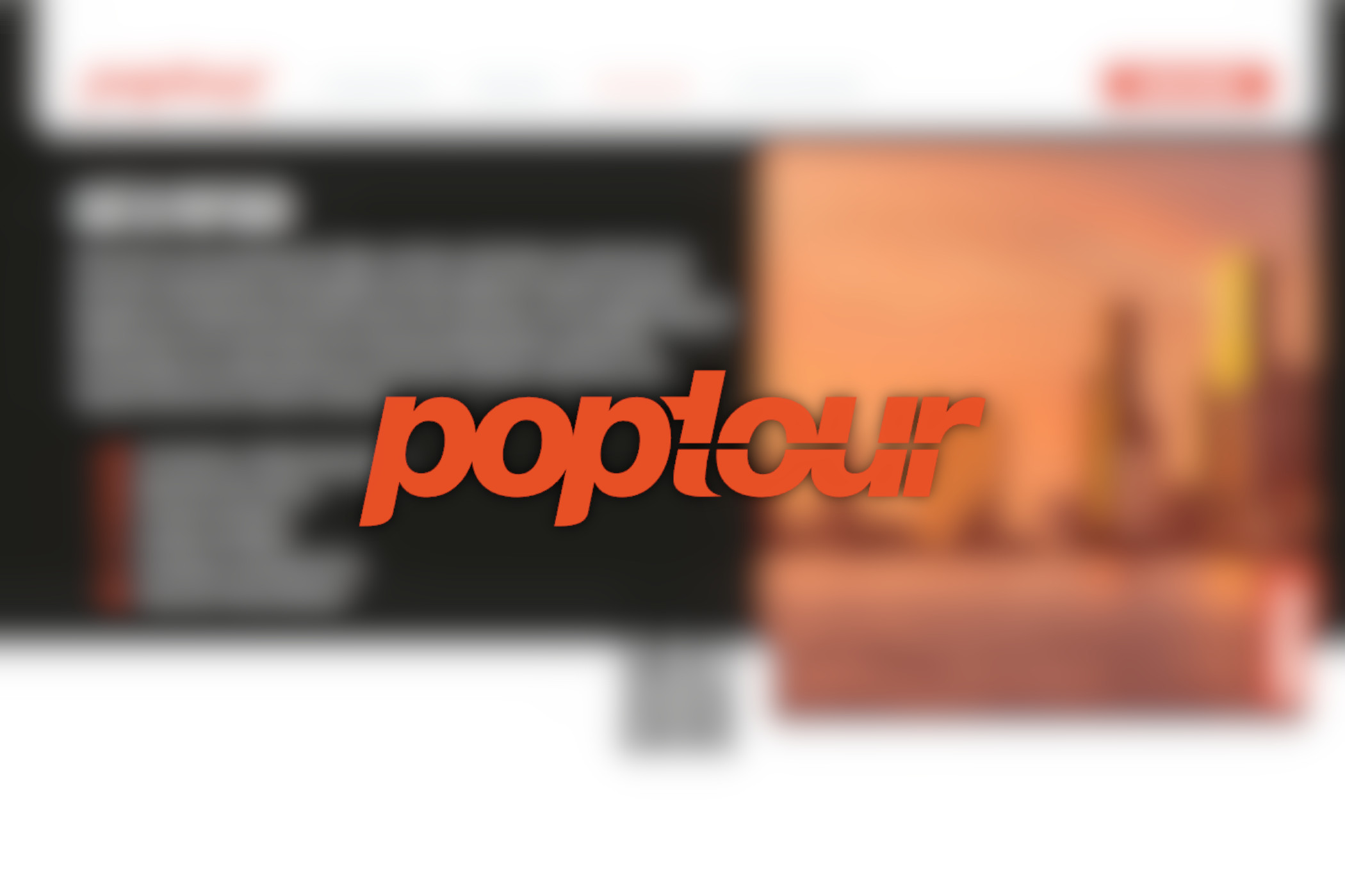 Logo PopTour sobre un fondo del sitio web correspondiente